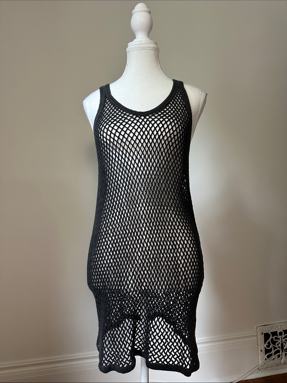 AMIR Vintage 100% Cotton Large Knit Fishnet Club Party Bodycon Mini Dress XL
